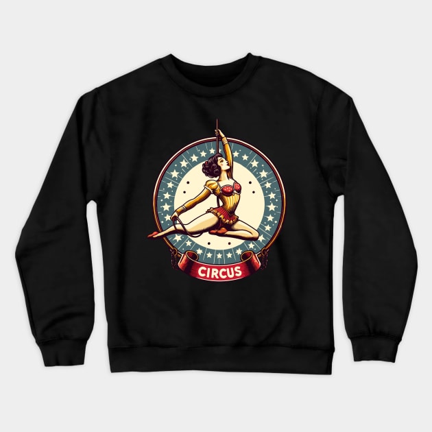 Circus girl give show on flying trapeze Crewneck Sweatshirt by TomFrontierArt